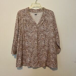 Lands End Women's Artsy Paisley Top Size 1X Brown Modal Boho Travel Office